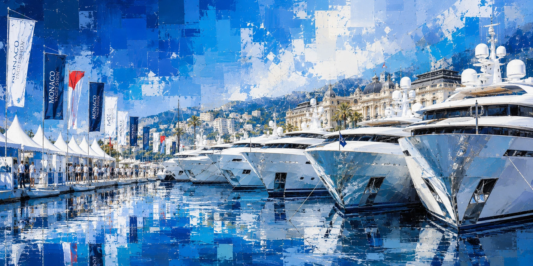 Boats and visitors at a marine show.